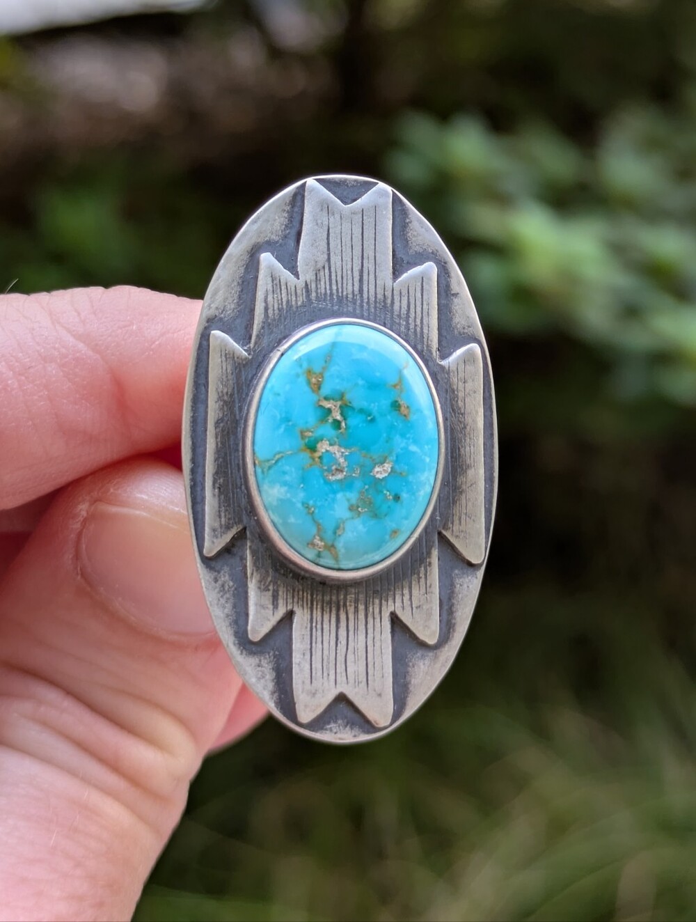 Royston Turquoise Oval Statement Ring - Sterling Silver Southwestern 6.5